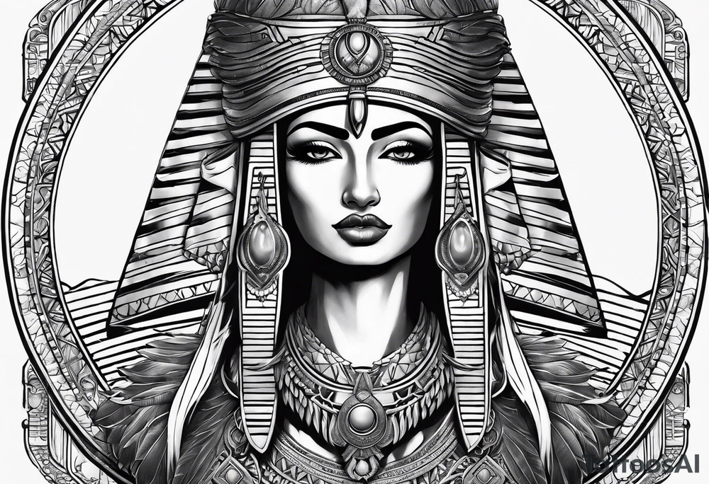 black and white goddess isis tattoo with minimal detail tattoo idea