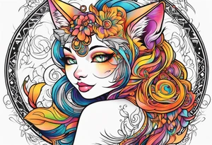 Sexy cat waifu with her ears being rubbed tattoo idea