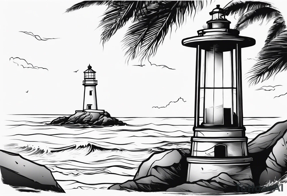 Farol no oceano em mar agitado bem delicado tattoo idea