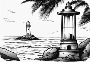 Farol no oceano em mar agitado bem delicado tattoo idea