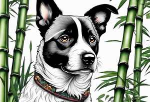 Black and White Dog in a bamboo grove tattoo idea