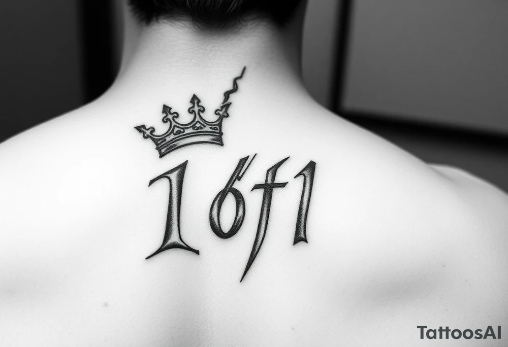 On my back forearm I want it to say 1of1 with a crown above “of” with lightning shadow tattoo idea