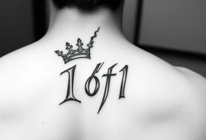 On my back forearm I want it to say 1of1 with a crown above “of” with lightning shadow tattoo idea