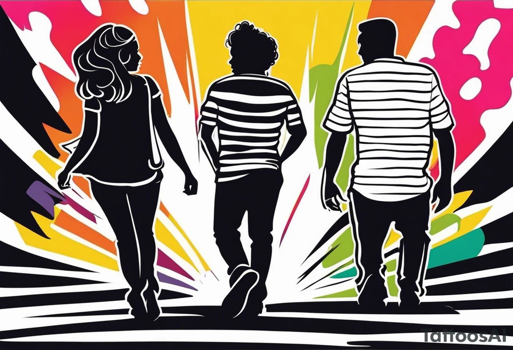 2 Black shadows of people standing over 2 wounded black shadows of people tattoo idea