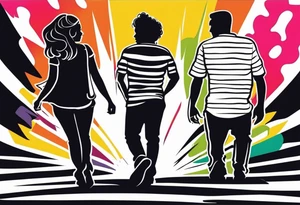 2 Black shadows of people standing over 2 wounded black shadows of people tattoo idea