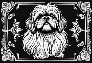 Design a small outline tattoo of a Shih Tzu with long hair flowing, capturing its adorable and regal presence. tattoo idea