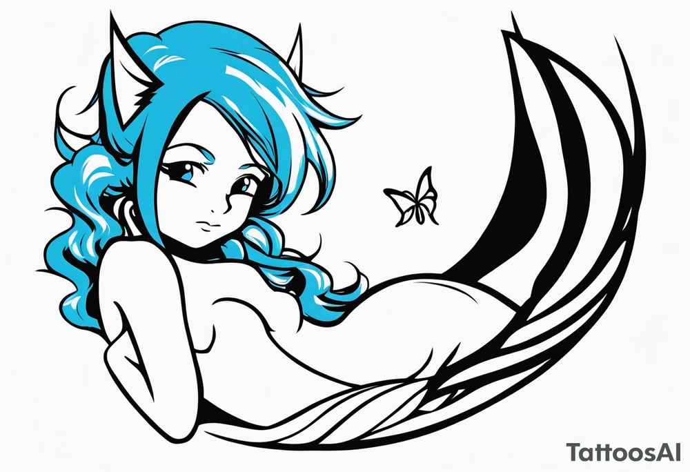 A fairy with a tail inspired by the logo of the show called Fairy Tail in a fetal position tattoo idea