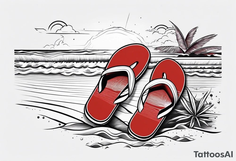 A pair of red wings and flip flops on the beach tattoo idea