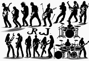 shadows of band members playing instruments. The letters R and J can be found incorporated subliminaly. tattoo idea