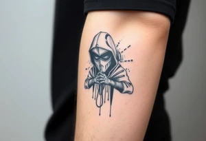 Tattoo for the top side of the forearm, black and gray, flash, hacker computer tech tattoo idea
