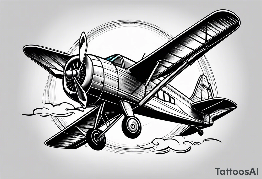 sketch of adventure plane in perspective from the above tattoo idea