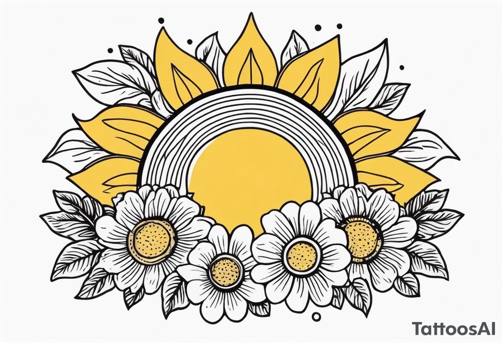 sunshine with rays

old school vintage simple traditional design with vintage flowers surrounding
bold color simple tattoo idea