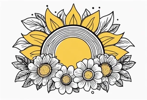 sunshine with rays

old school vintage simple traditional design with vintage flowers surrounding
bold color simple tattoo idea