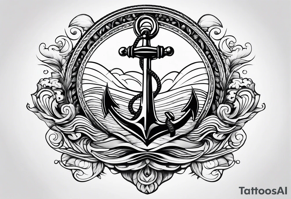 anchor with waves tattoo idea