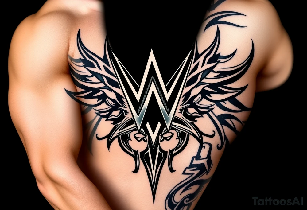 WWE The Fiend top center piece of sleeve with tribal design surrounding covering up old tattoo tattoo idea