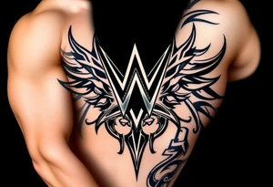 WWE The Fiend top center piece of sleeve with tribal design surrounding covering up old tattoo tattoo idea