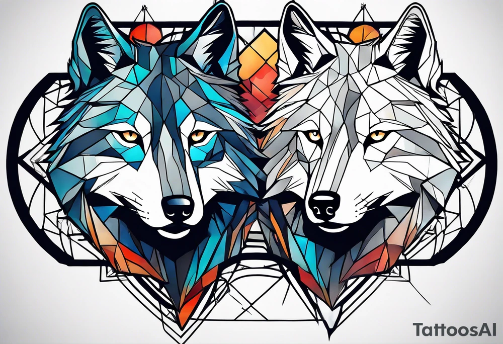 Constellation, two animal wolf, géométric tattoo idea
