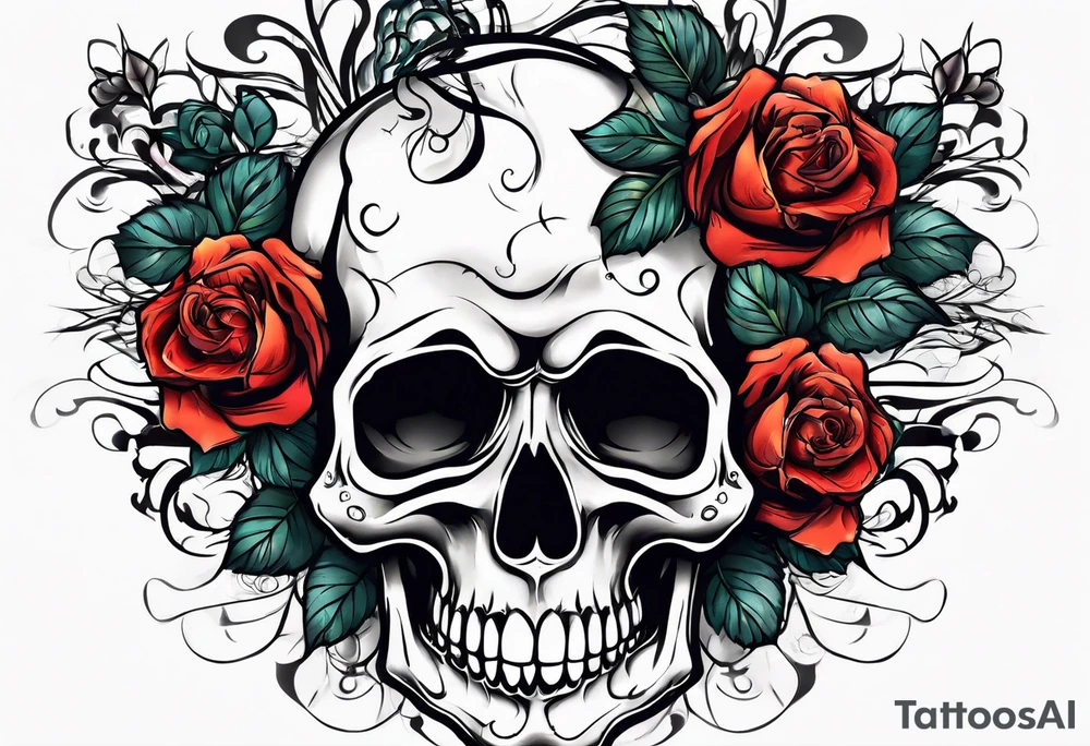skull and roses tattoo idea