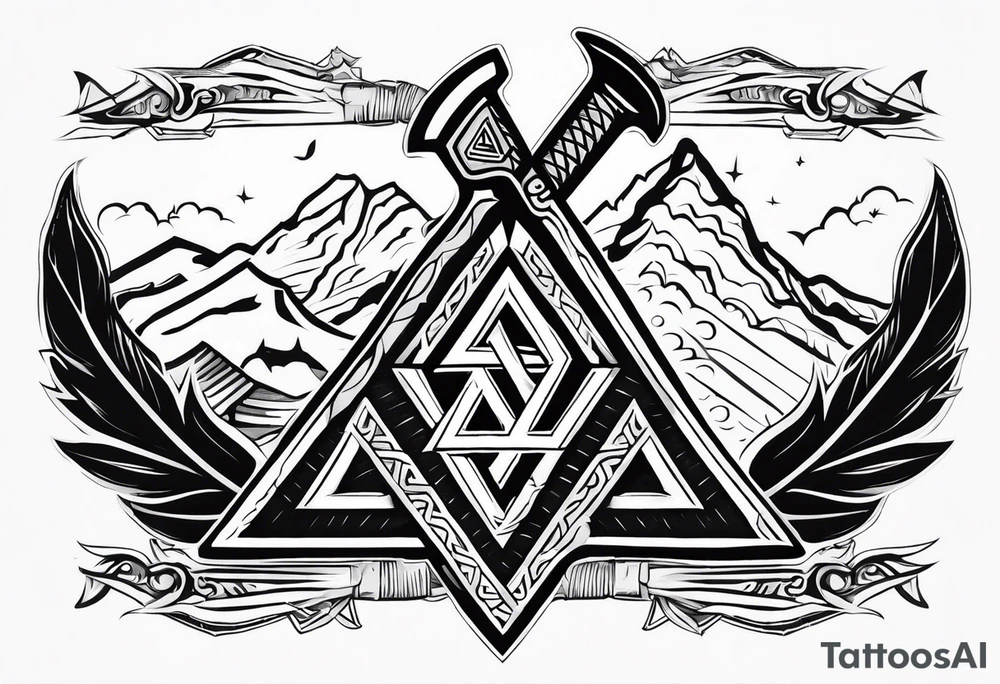 Valhalla 
valknut sword axe tattoo idea
