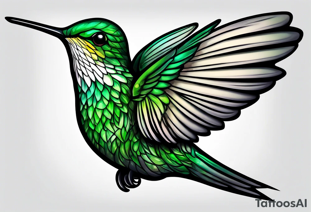 green hummingbird very small in flight ready to drink tattoo idea