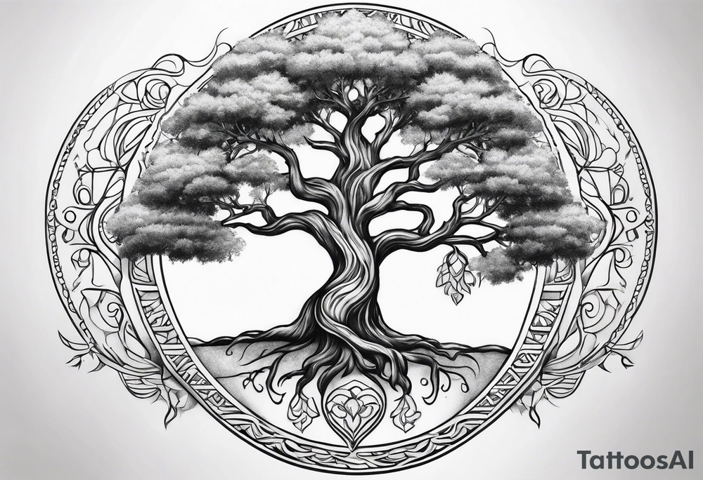 Feminine Yggdrasil tree tattoo idea