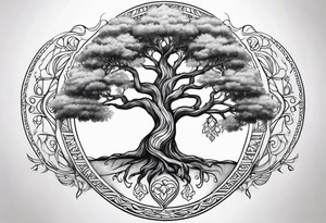 Feminine Yggdrasil tree tattoo idea