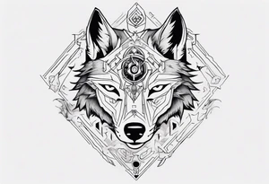wolf head with zelda symbols mixed into the design tattoo idea