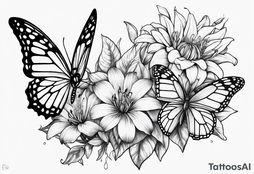 Butterflies with lilys, asters and morning glories tattoo idea