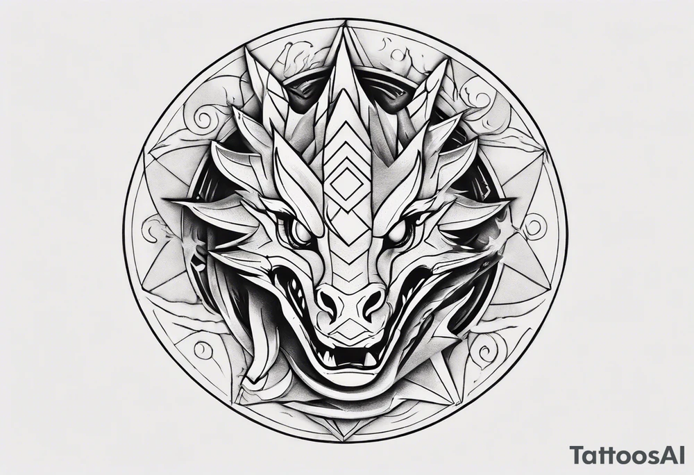 Dragón with the sun tattoo idea