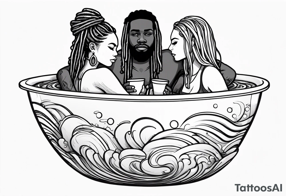 Black guy with dreads inside a foam cup like it’s a jacuzzi with two white girls with the words “Goodvibes in my cup” tattoo idea