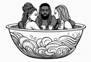 Black guy with dreads inside a foam cup like it’s a jacuzzi with two white girls with the words “Goodvibes in my cup” tattoo idea