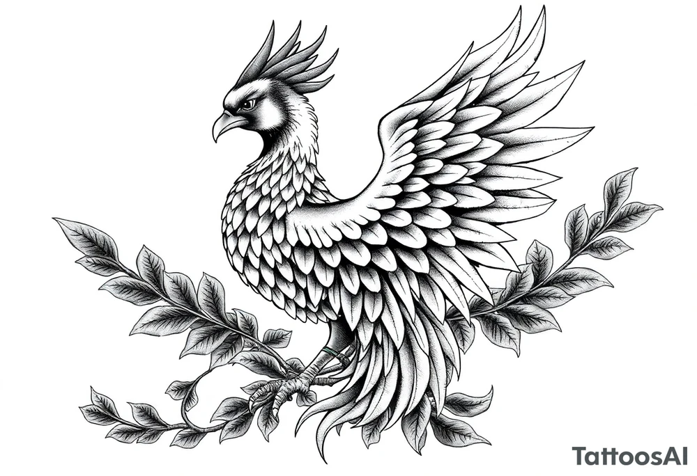 powerful majestic japanese phenix surrounded by marple leaf tattoo idea