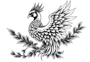 powerful majestic japanese phenix surrounded by marple leaf tattoo idea