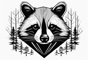 Vertical portrait of raccoon with trees in background shaped like a diamond tattoo idea