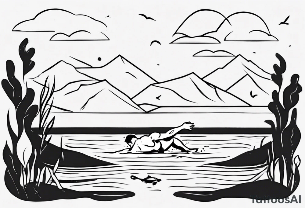 man swimming in lake. minimalist tattoo tattoo idea