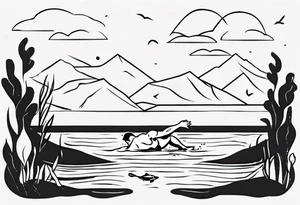 man swimming in lake. minimalist tattoo tattoo idea