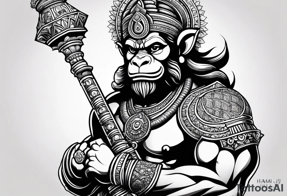 Hanuman ji with mace on arm tattoo idea