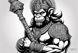 Hanuman ji with mace on arm tattoo idea
