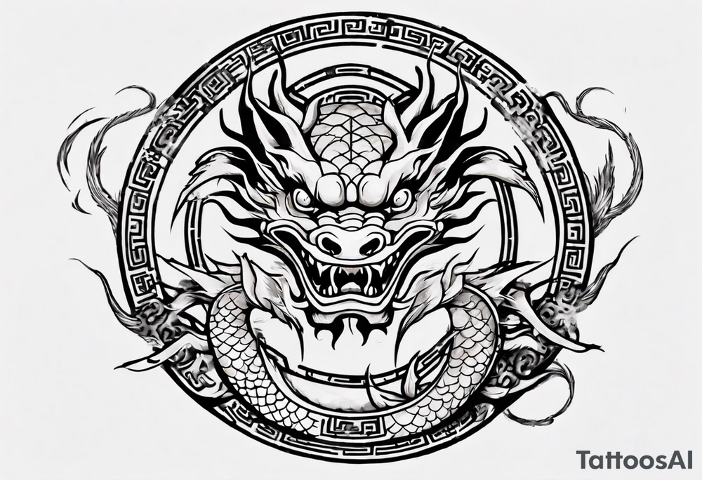 Chinese dragon in a circular shape with "02.03" written on its skin tattoo idea