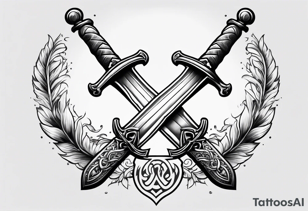 Two minimalist swords crossed on left hand tattoo idea