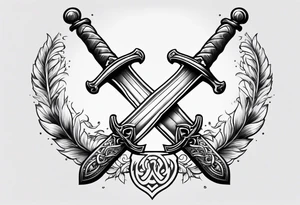 Two minimalist swords crossed on left hand tattoo idea