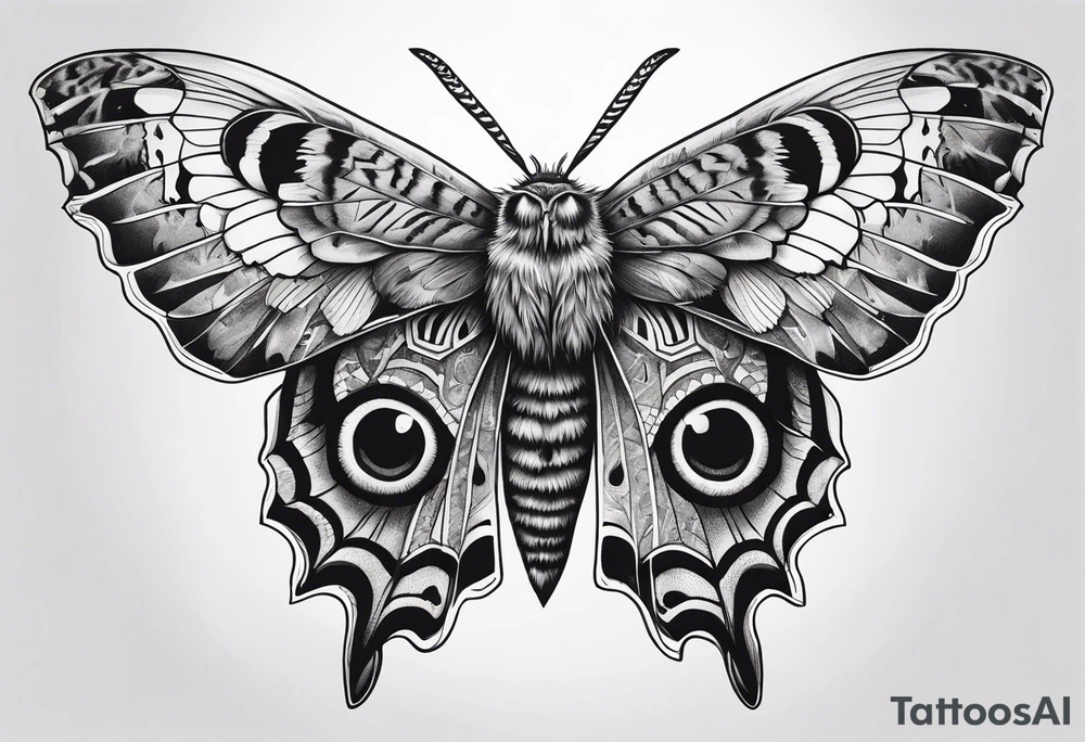 Dead head moth with long wings and owl eyes tattoo idea