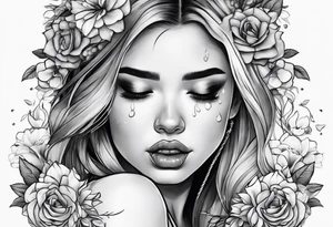Girl crying, flowers, ropes tattoo idea