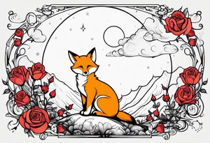 The Little prince sitting on his planet toghether with the fox on his planet besides his rose. Both are watching into the sky tattoo idea