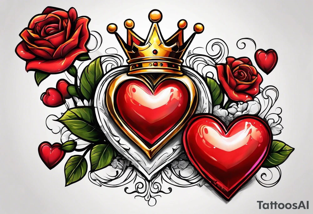 Red heart with a golden crown above it tattoo idea
