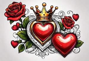 Red heart with a golden crown above it tattoo idea