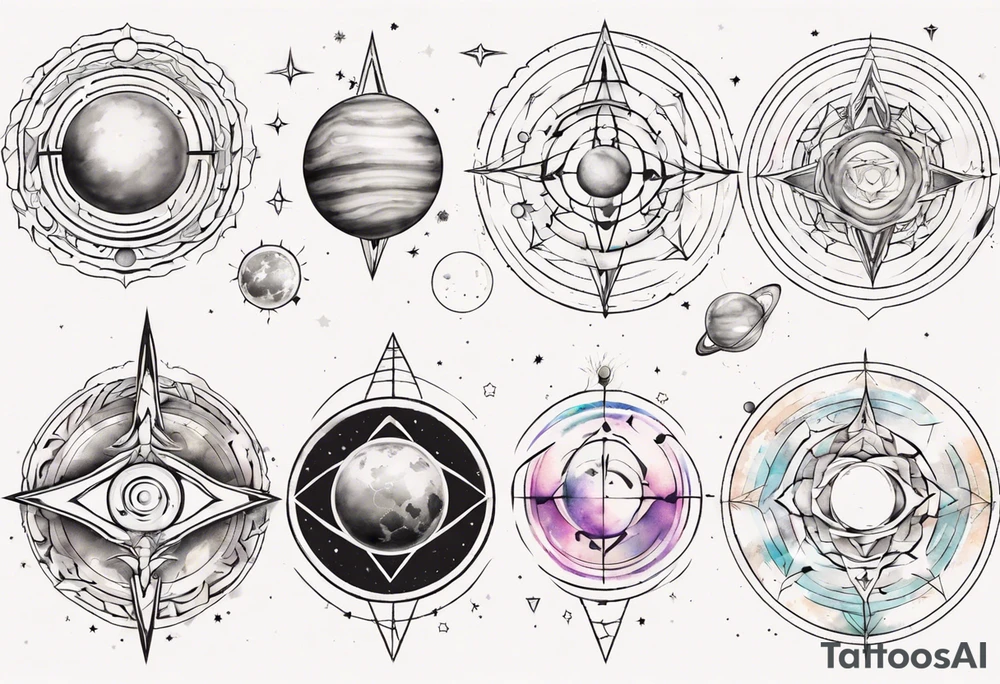Planets in the style of chakra alignment tattoo idea
