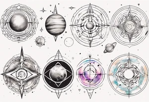 Planets in the style of chakra alignment tattoo idea