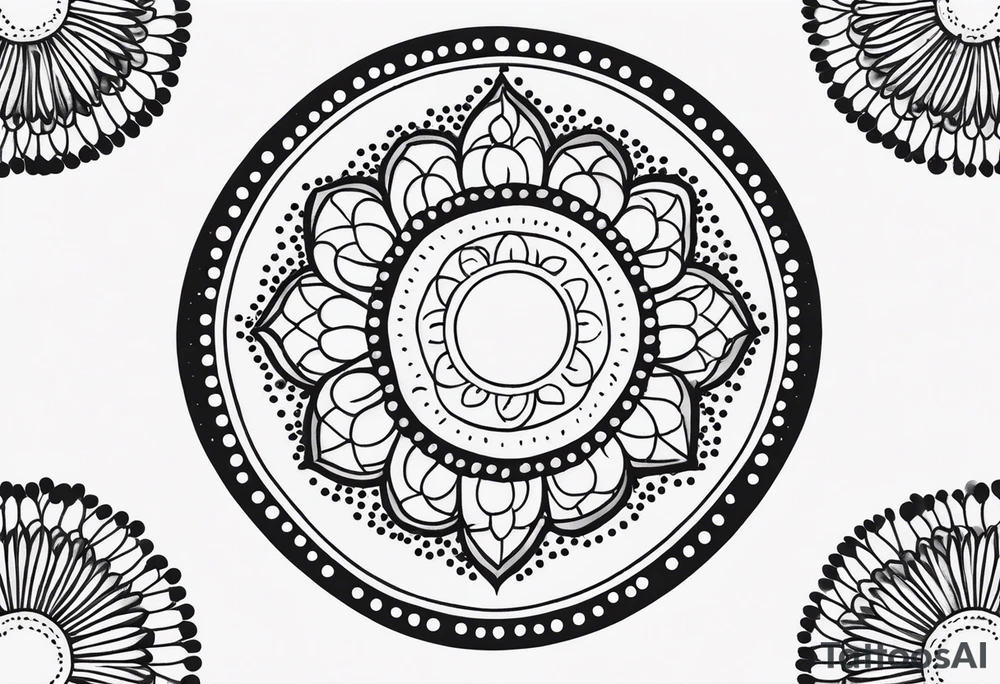simple sunshine mandala made of black dots with circles tattoo idea