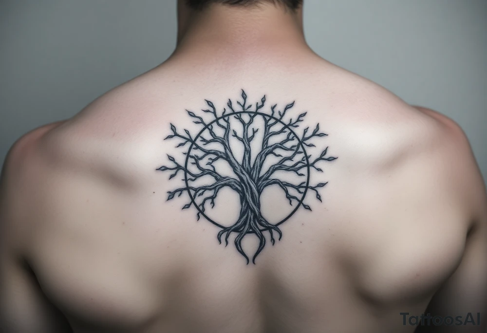 yggadrisl tree of life with circle tattoo idea